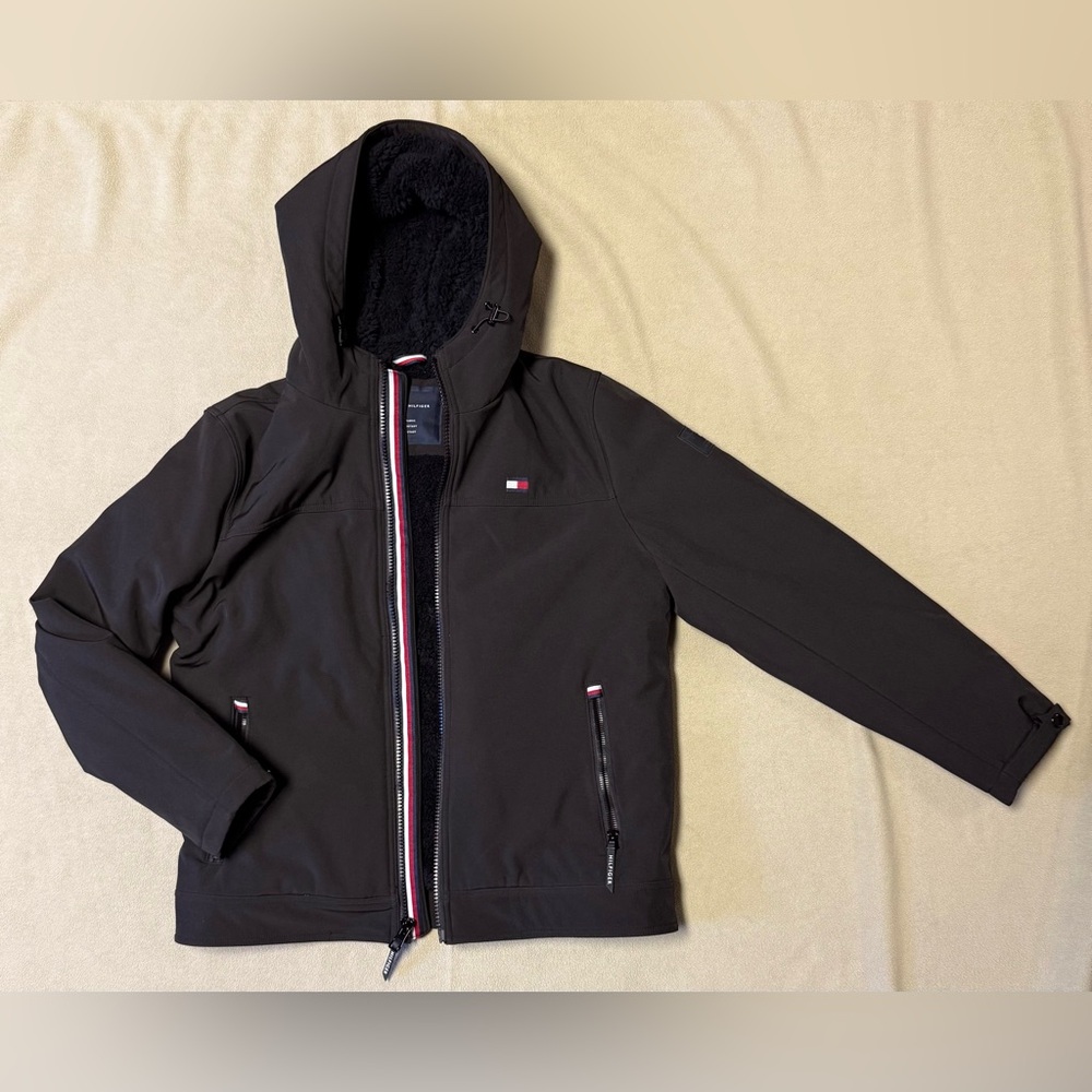 Tommy Hilfiger Classic Black Winter Full Zip Fleece Lined Jacket Coat